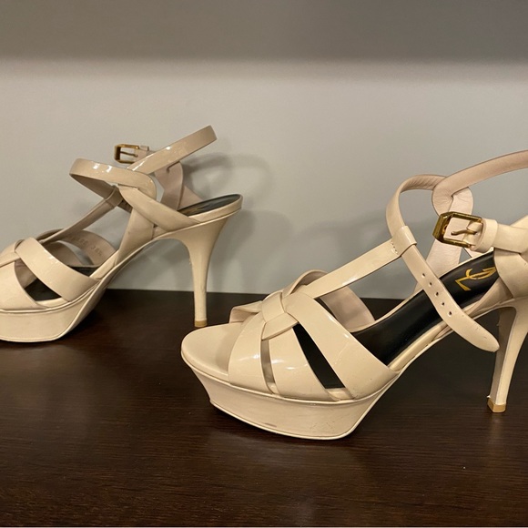 SAINT LAURENT Tribute Platform Sandals Beige 38.5 75mm - Picture 8 of 16